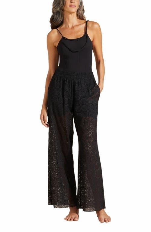 Womens Broderie Anglaise Cotton Wide-Leg Trousers Product Image