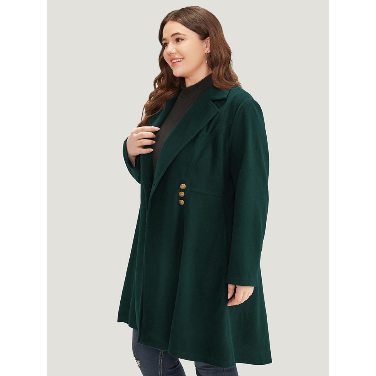 Plus Size Solid Lapel Collar Double Breasted Coat Women Green Office Plain Ladies Work Winter Coats BloomChic 18-20/2X Product Image