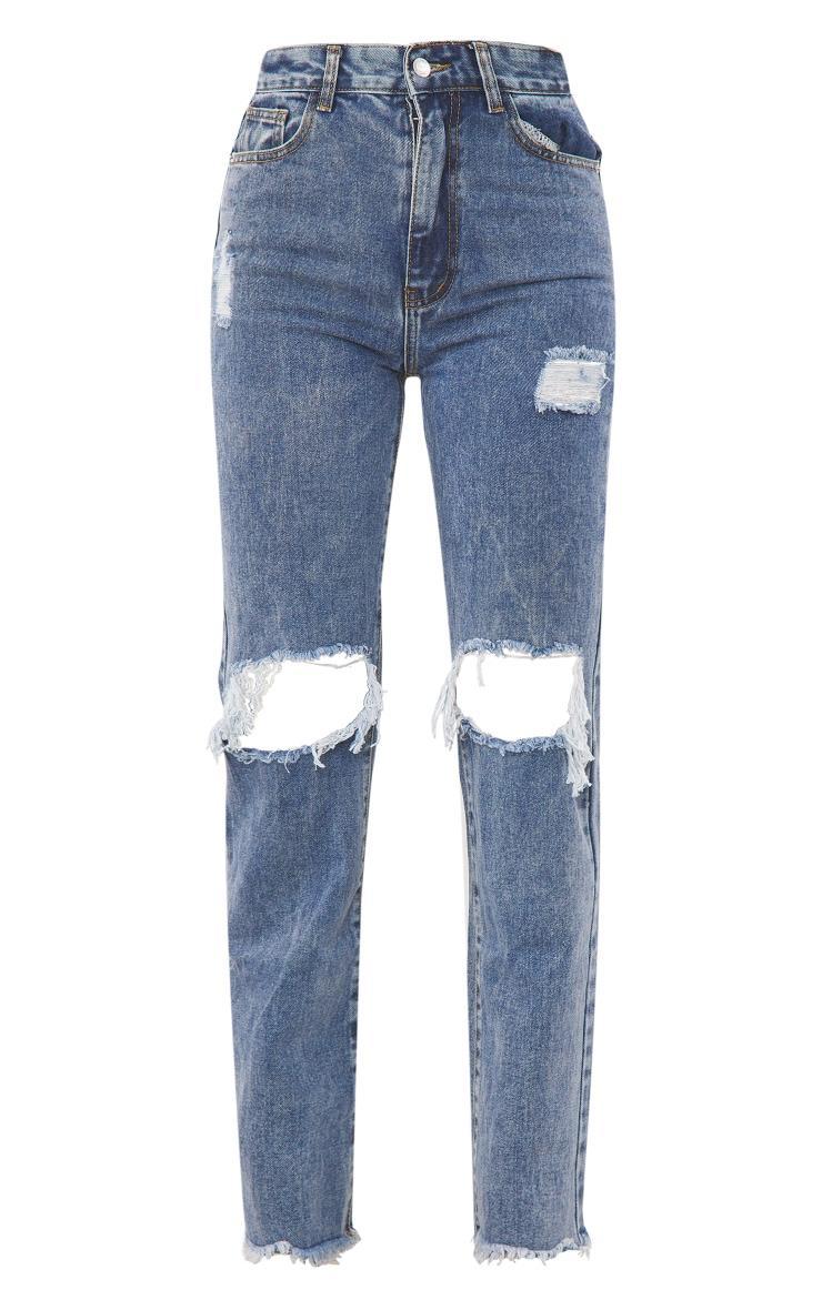 Vintage Wash High Rise Ripped Straight leg Jeans Product Image
