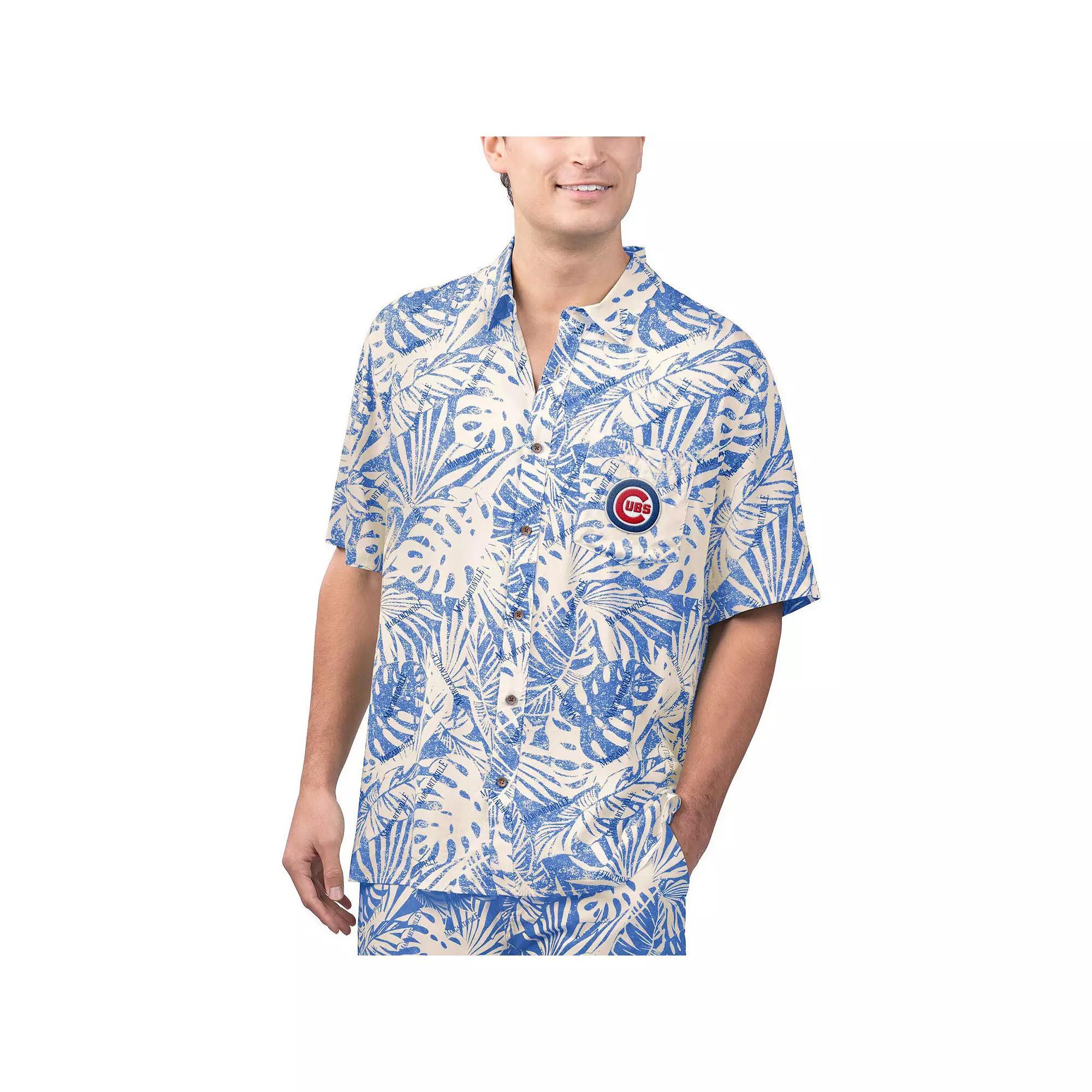 Men's Margaritaville Royal Chicago Cubs Monstera Print Party Button-Up Shirt, Size: XXL, Blue Product Image