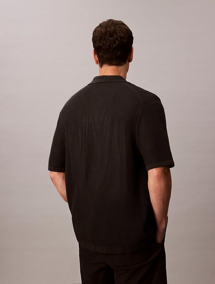 Cotton Mesh Button-Down Sweater Product Image