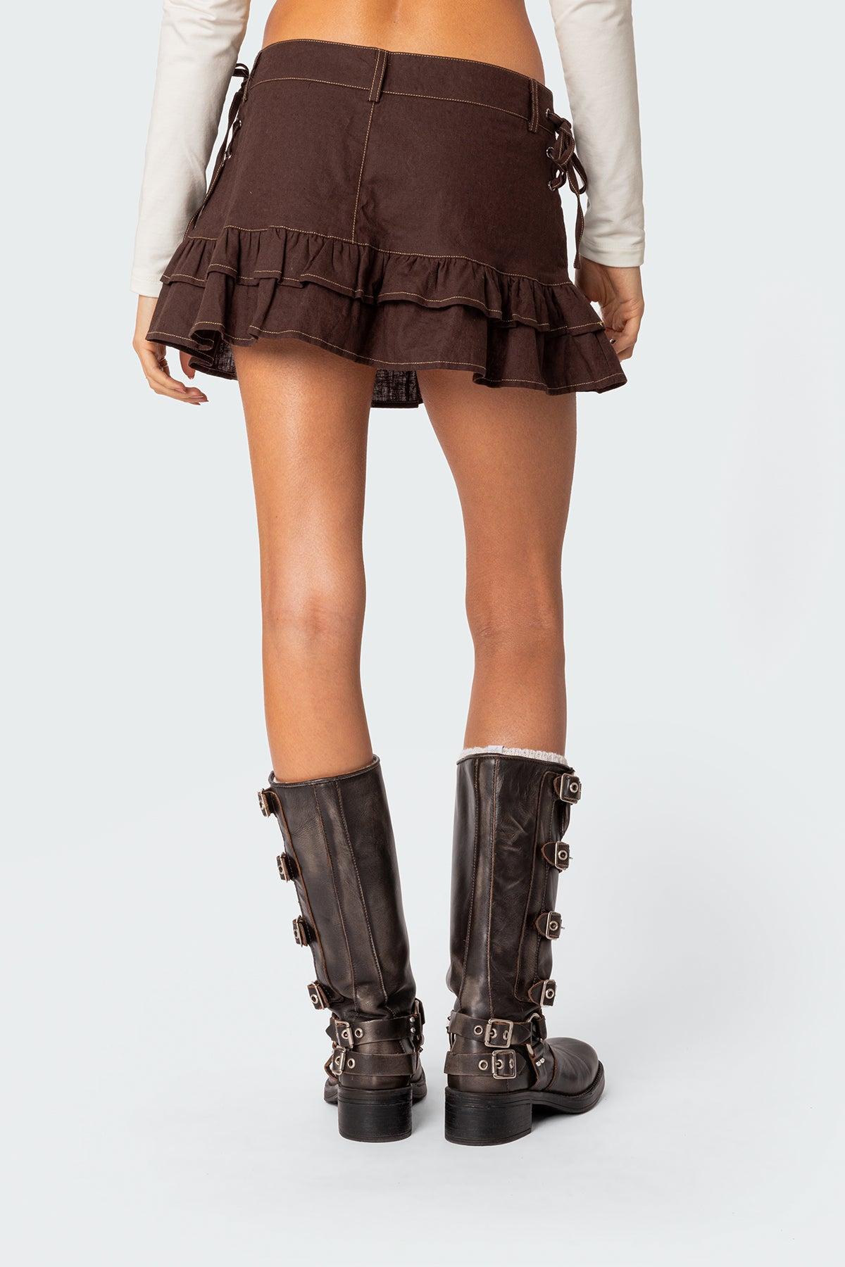 Dev Ruffle Linen Look Mini Skirt Product Image