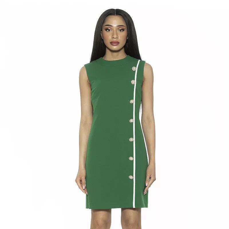 Women's ALEXIA ADMOR Armani Button Down Sleeveless Shift Dress, Size: XL, Green Product Image