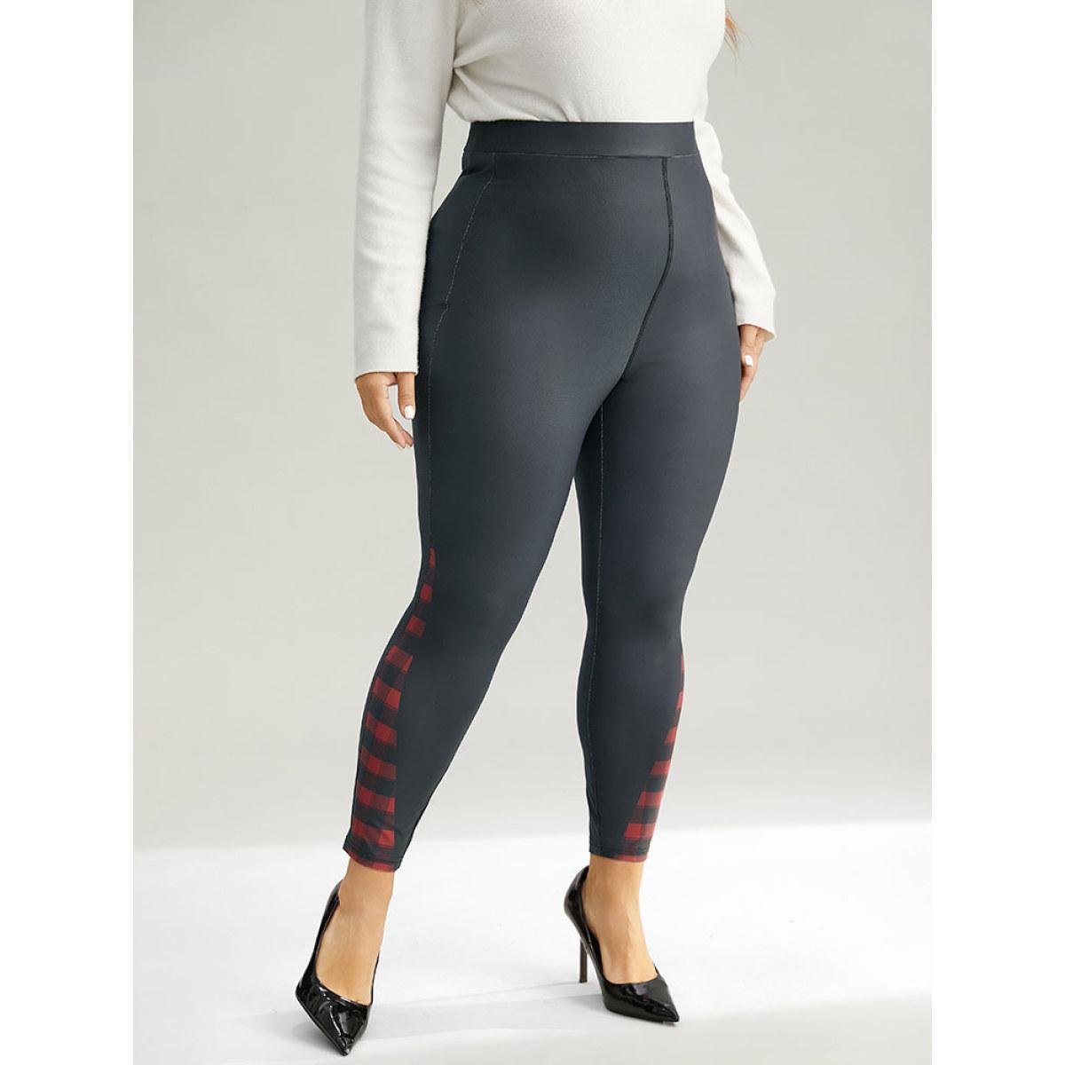 Plus Size Supersoft Essentials Plaid Patchwork High Rise Leggings Women Black Glamour High stretch Skinny High Rise Festival-Christmas Leggings BloomChic 30/6X Product Image