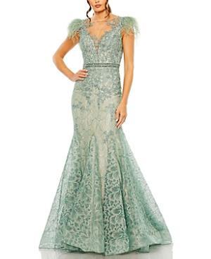 Womens Velvet Floral Applique Mermaid Gown Product Image