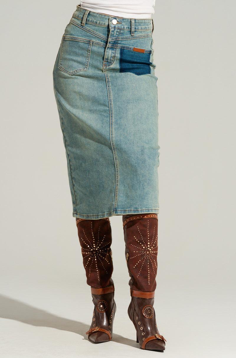 TOO GOOD FOR YOU DENIM MIDI SKIRT Product Image