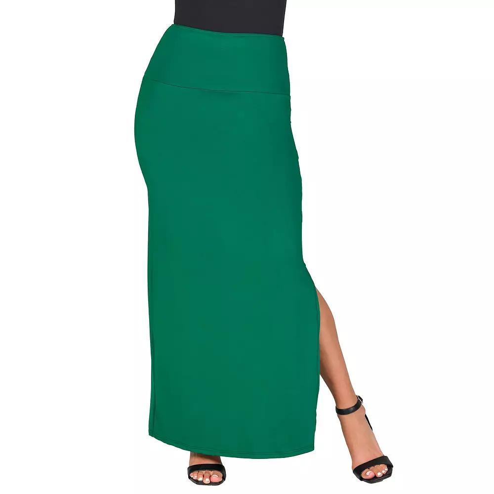 Women's 24Seven Comfort Apparel Versatile Side Slit Elastic Waist Maxi Skirt, Size: Medium, Blue Product Image
