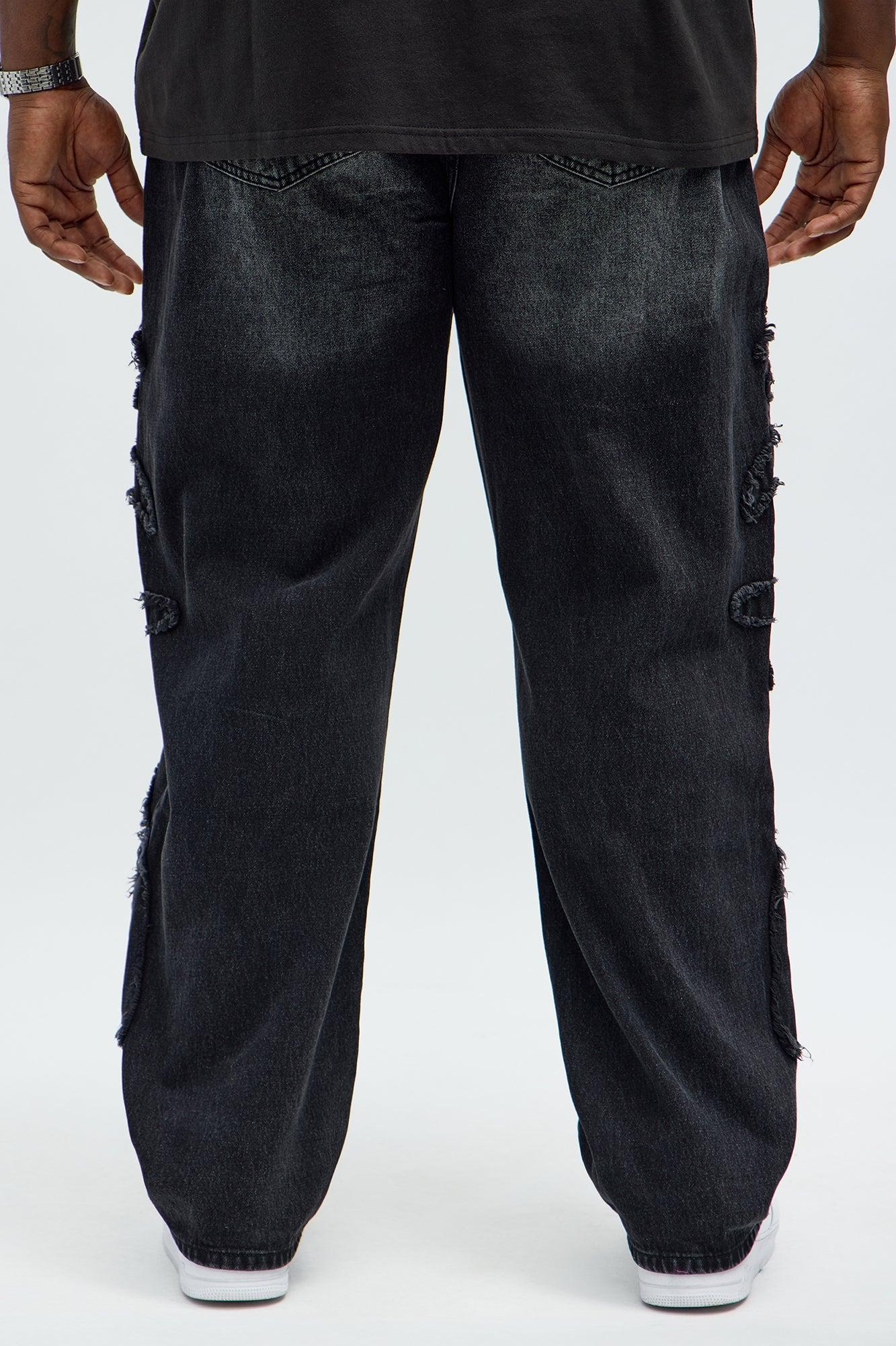 Relaxed Straight Rugged Fray Jeans - Black Wash Product Image