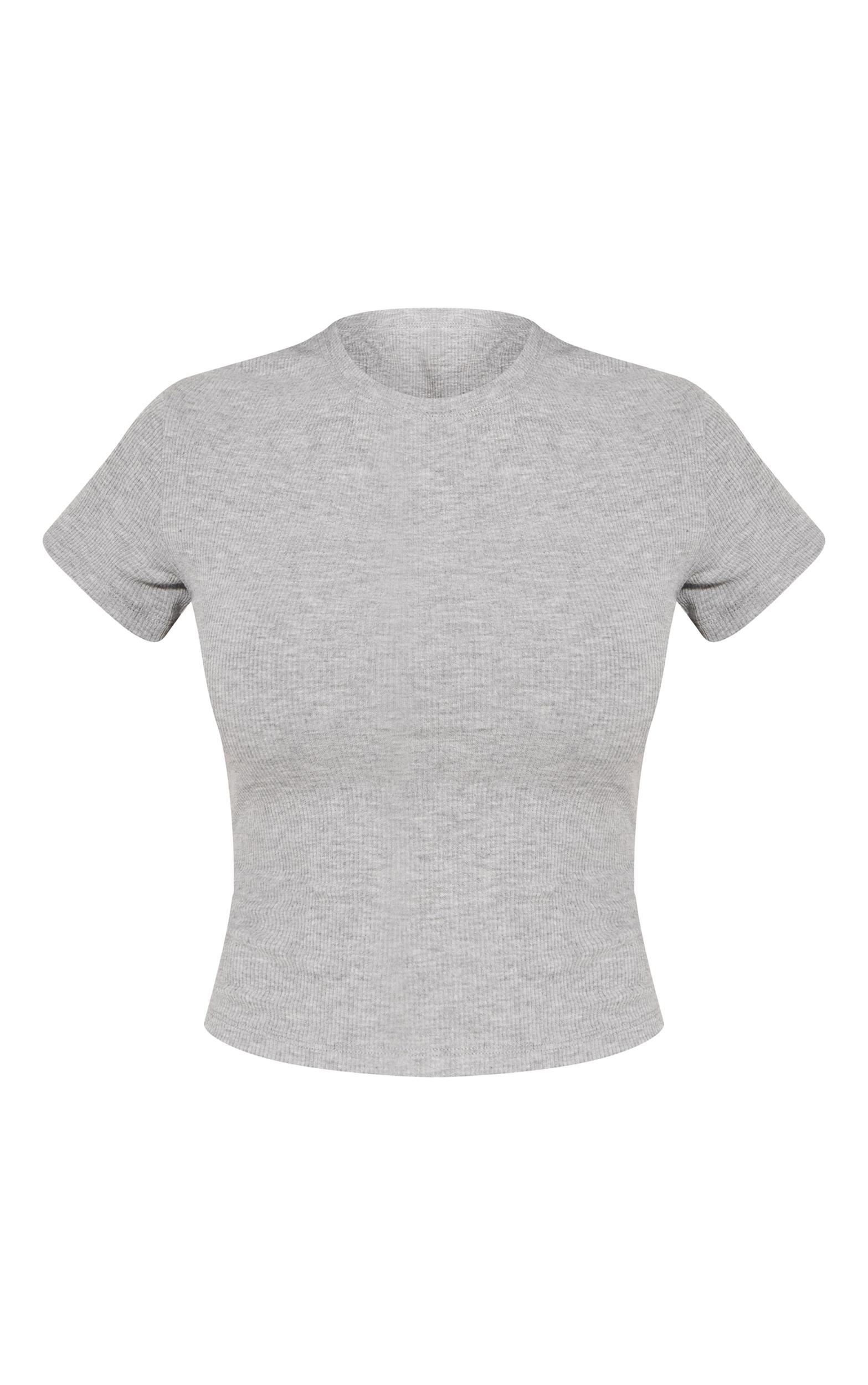 Petite Grey Soft Rib Crew Neck Short Sleeve Top Product Image