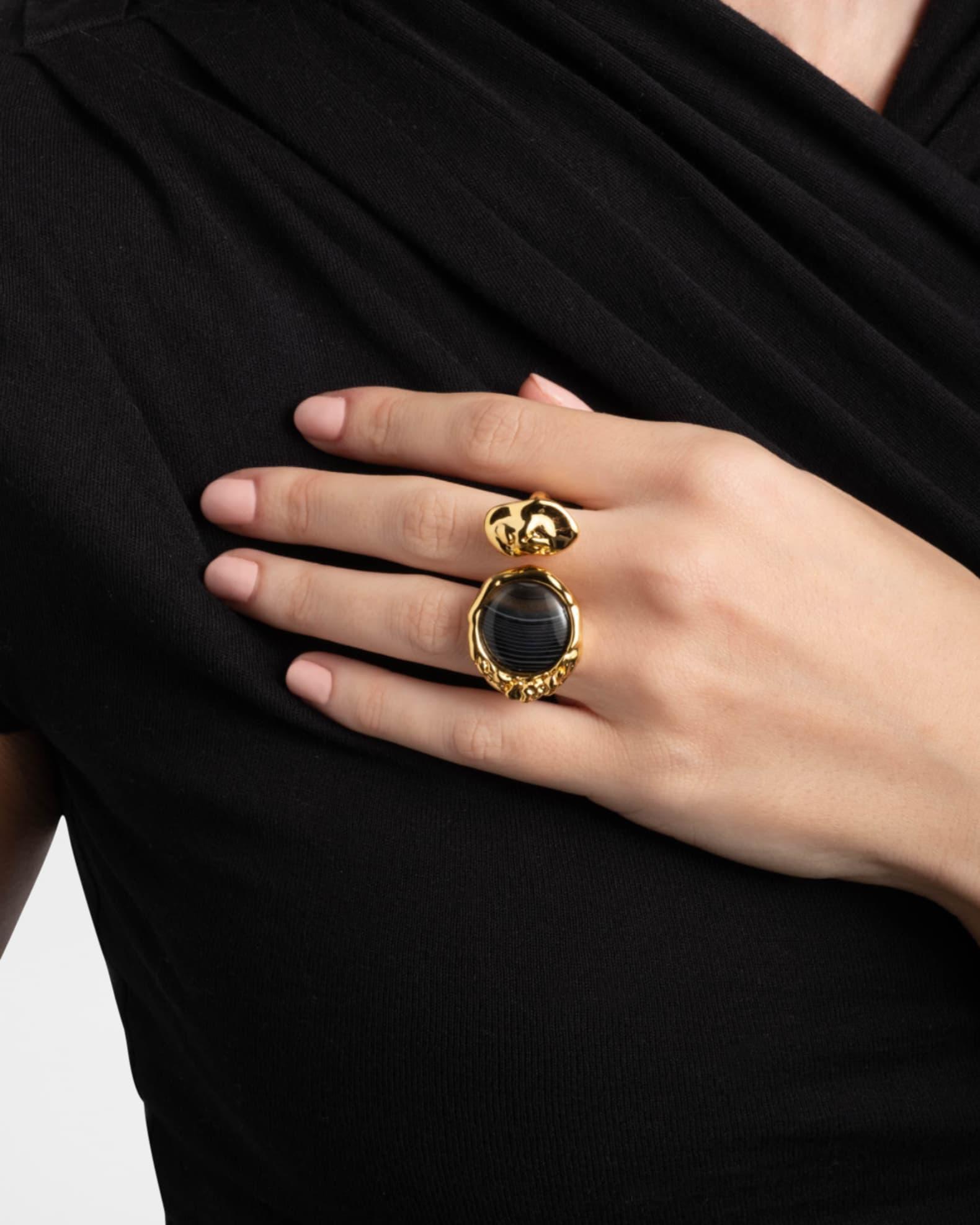 Brut Banded Agate Coin Open Statement Ring Product Image