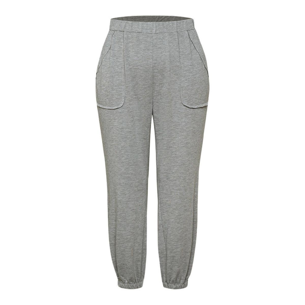 Solid Patched Slant Pocket High Rise Sweatpants Gray Plus Size Women Casual Dailywear Pocket 18-20/2X Bloomchic Product Image