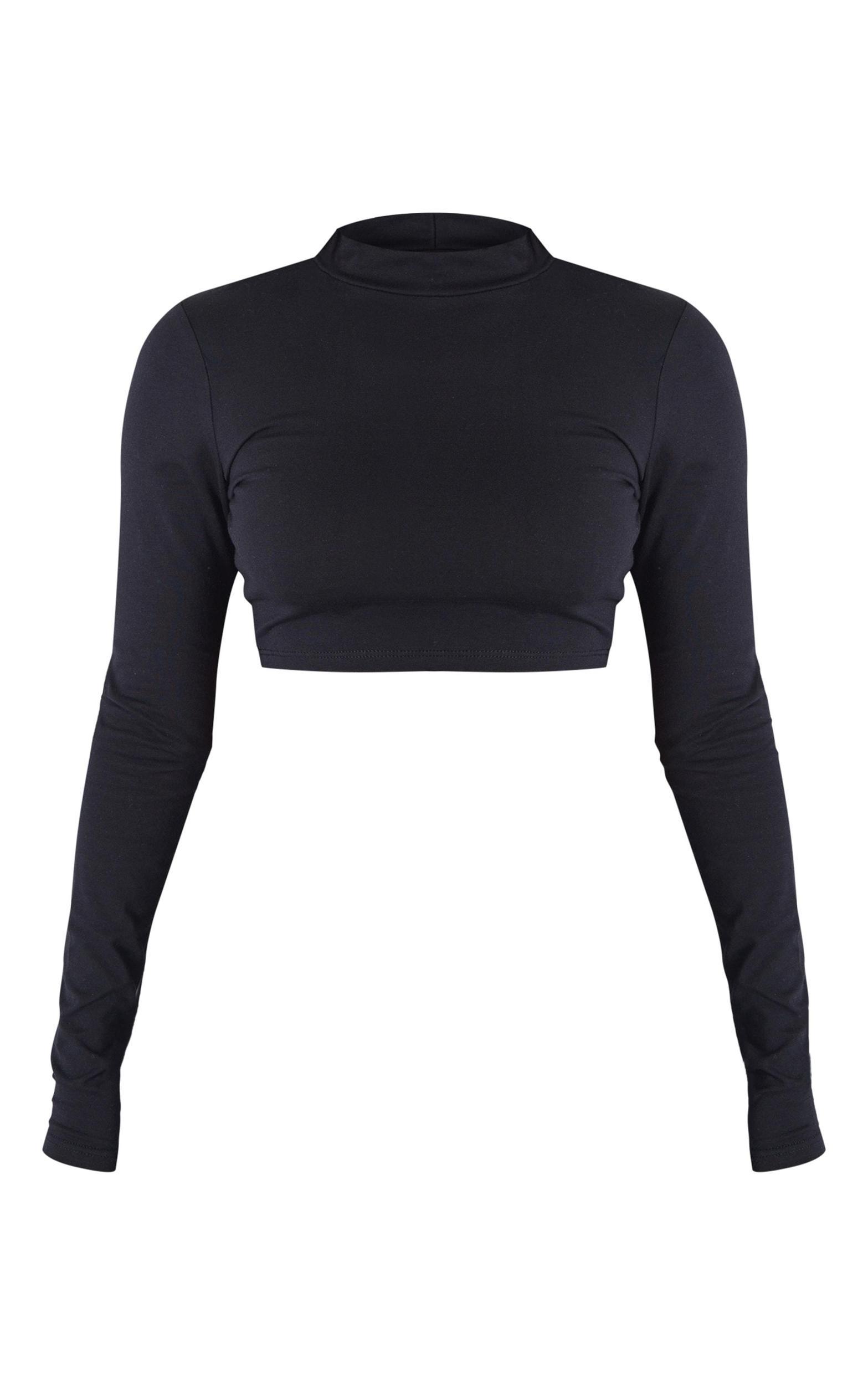 Black High Neck Long Sleeve Crop Top Product Image