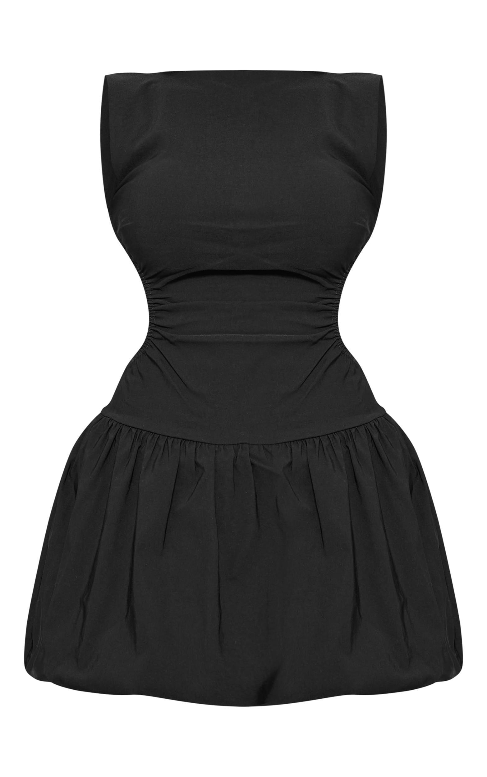 Black Stretch Woven Cut Out Backless Shift Dress Product Image