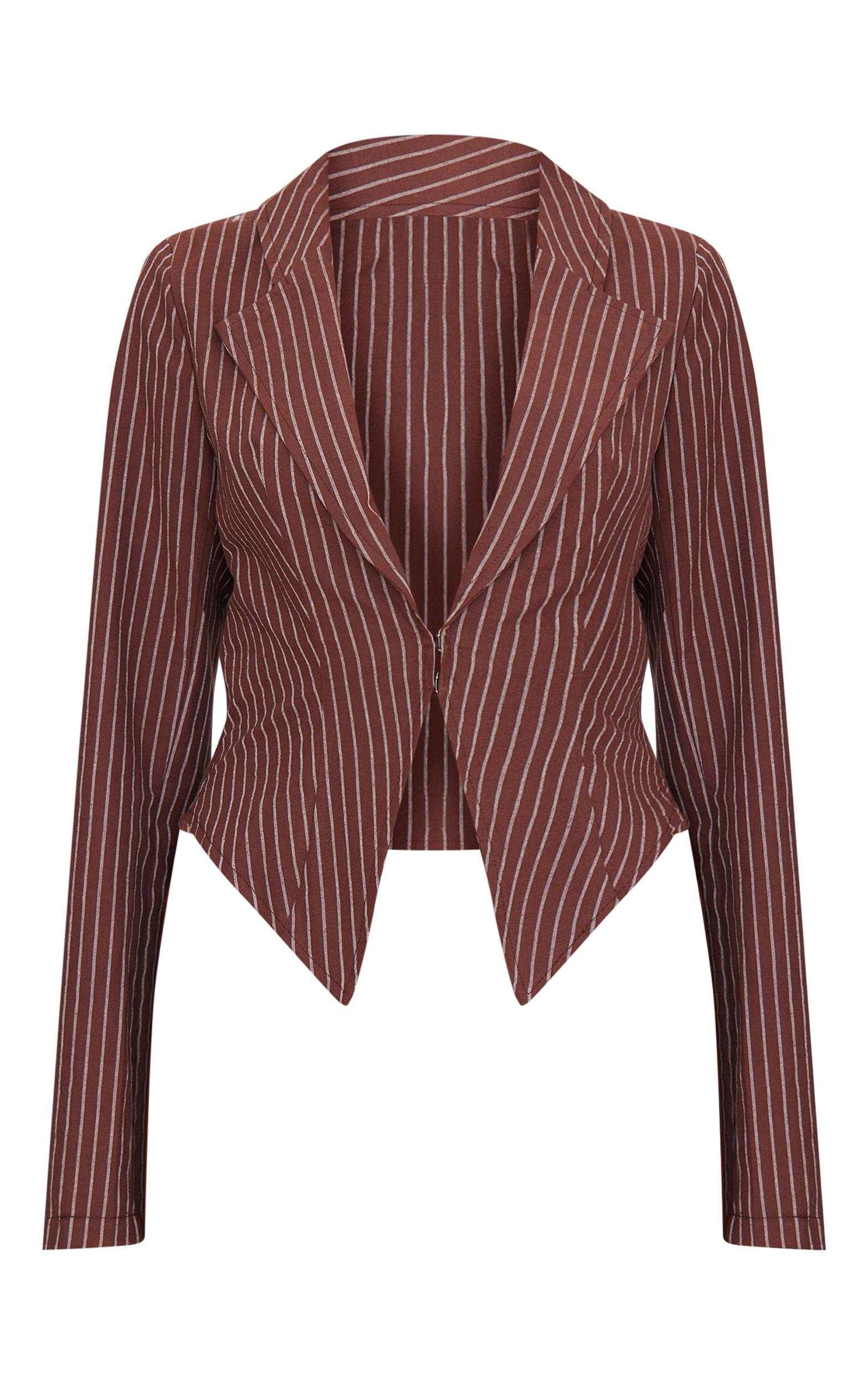 Chocolate Striped Plunge Hook & Eye Shirt Product Image