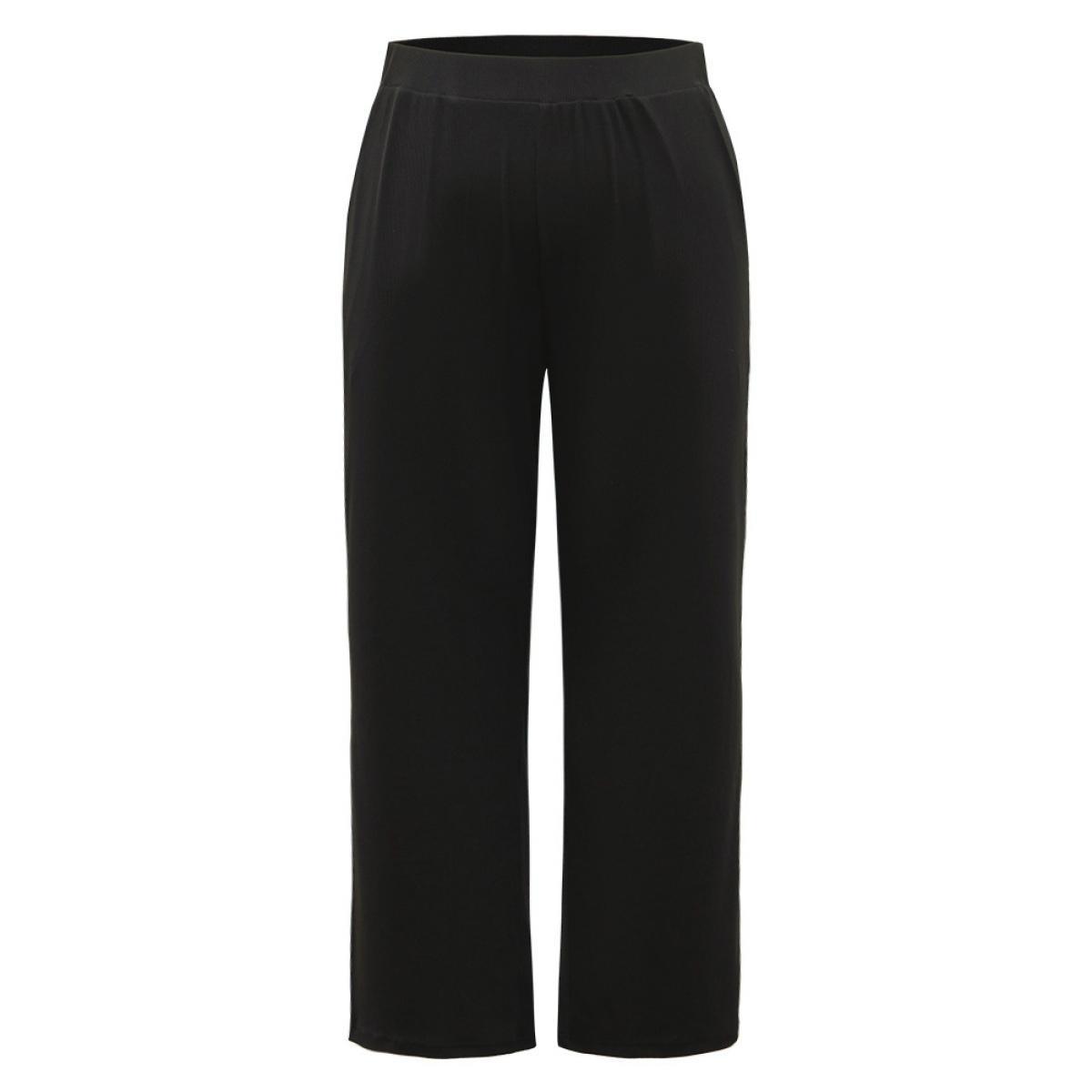 Rib Knit Solid Pocket Sweatpants Black Plus Size Women Casual Dailywear Texture 22-24/3X Bloomchic Product Image