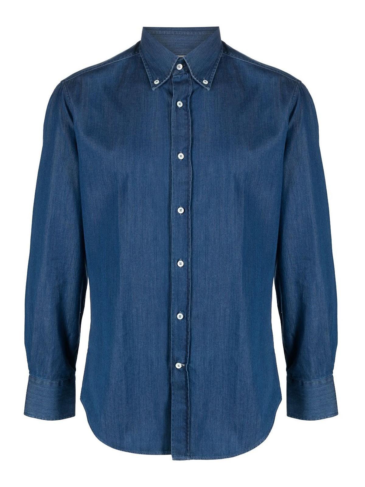 BRUNELLO CUCINELLI Long-sleeved Cotton Shirt In Blue Product Image