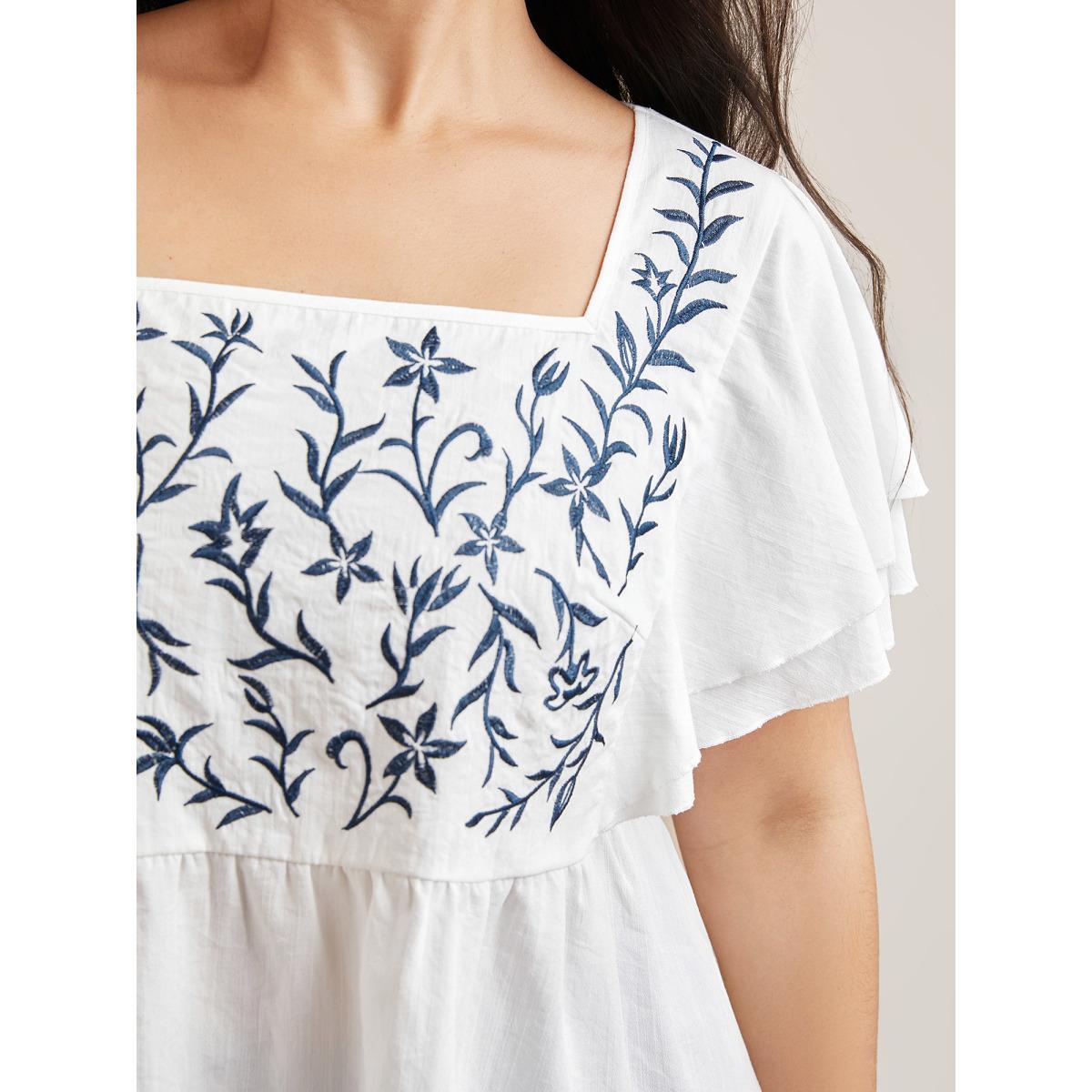 Plus Size Originalwhite Embroidered Layered Flutter Sleeve Blouse Women Resort Cap Sleeve Square Neck Vacation Blouses BloomChic 26/4X Product Image
