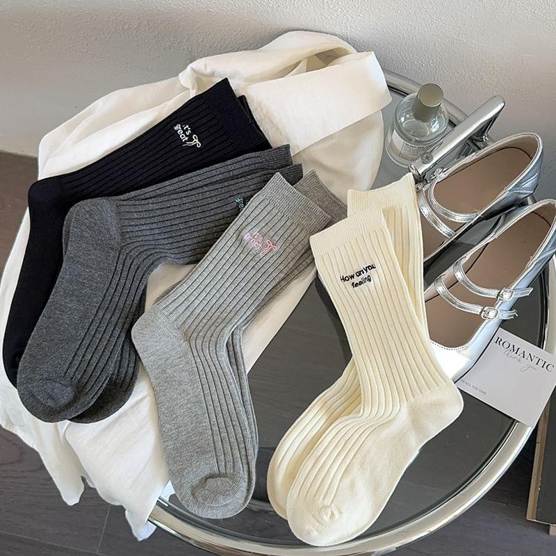 Letter Embroidered Ribbed Socks Product Image