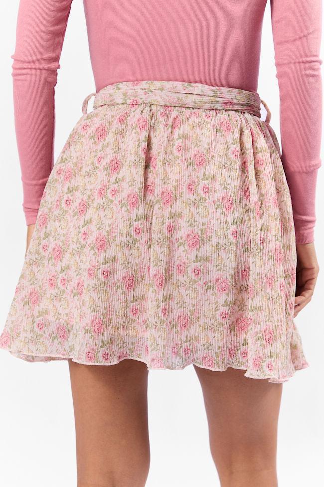 Brunch and Beyond Pink Multi Pleated Belted Floral Skort SALE Product Image