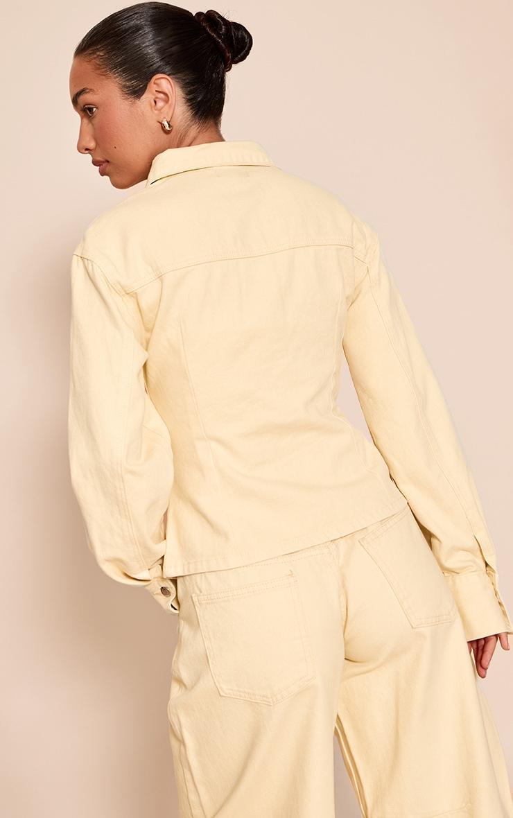 Butter Cream Long Sleeved Cinched Waist Denim Shirt Product Image