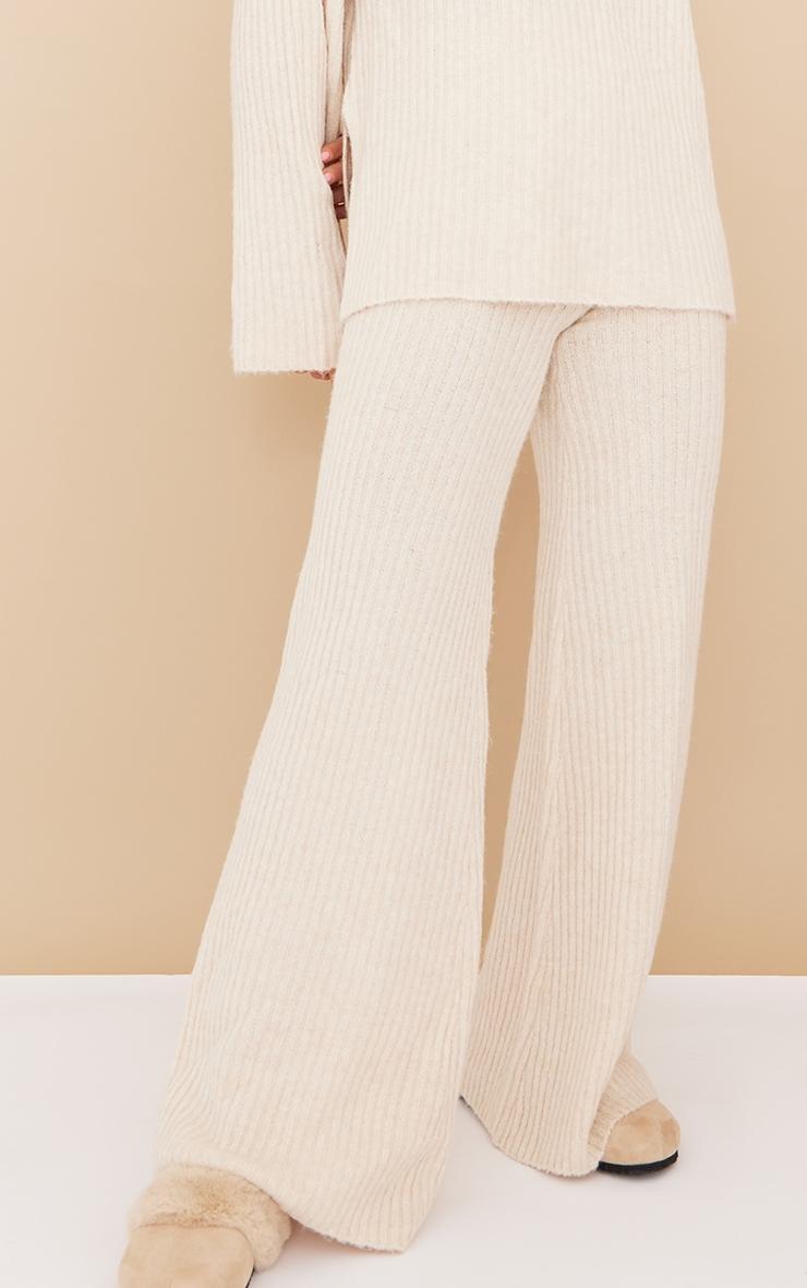 Oatmeal Luxe Rib Knit Wide Leg Pants Product Image