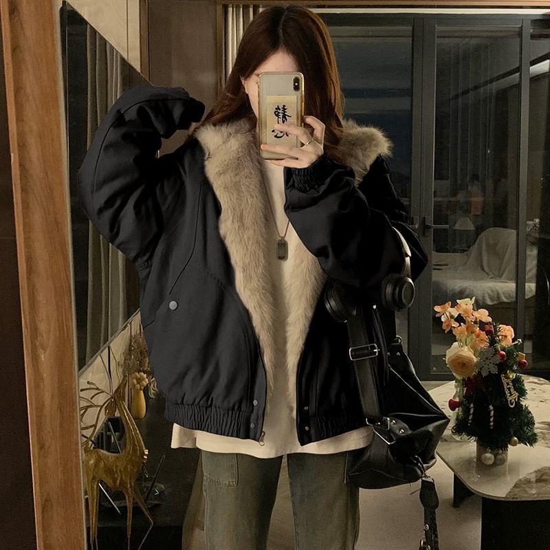 Hooded Fur Trim Zip-Up Padded Jacket Product Image