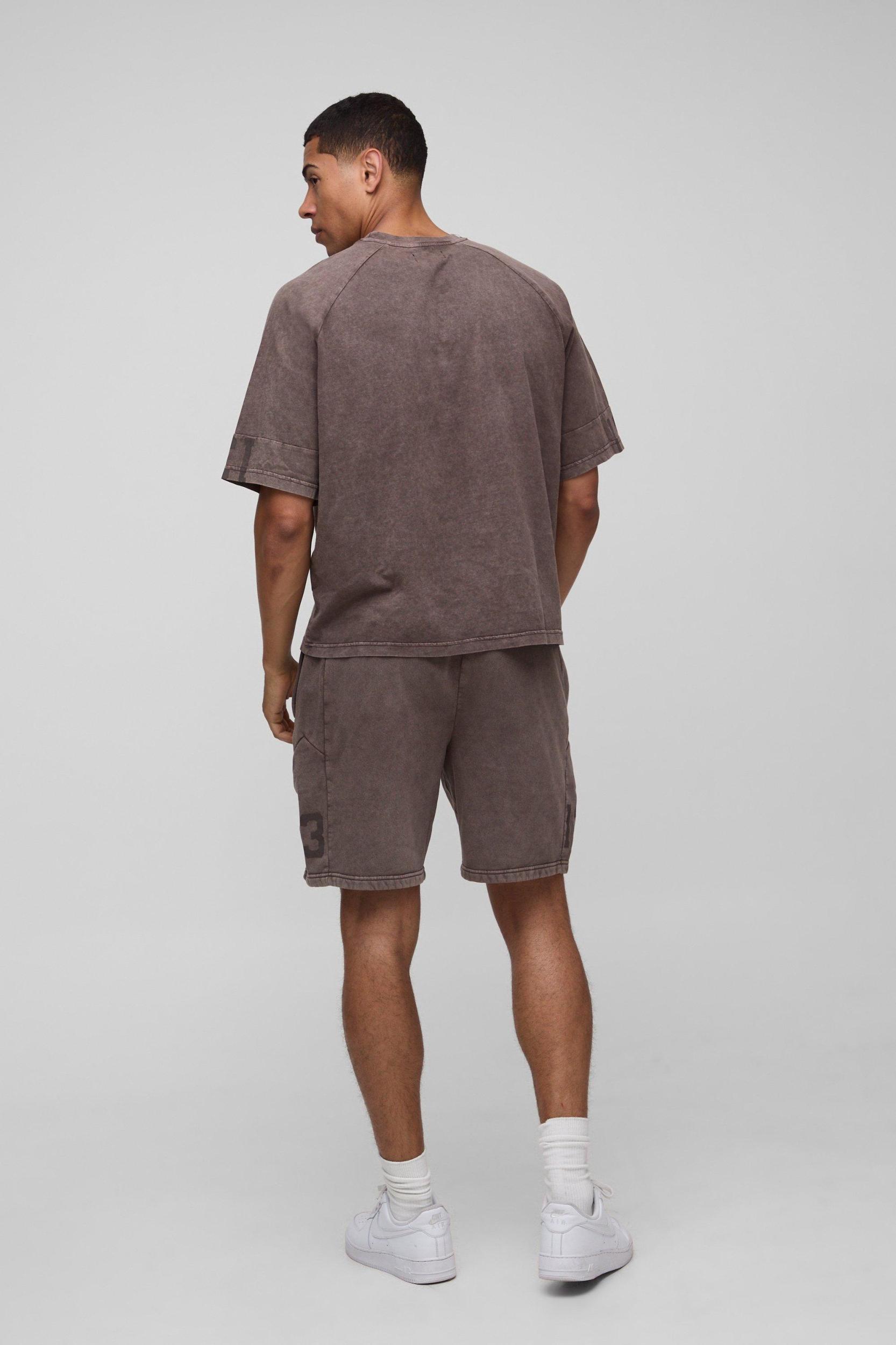 Oversized Boxy Varsity Washed T-Shirt & Short Set | boohooMAN USA Product Image