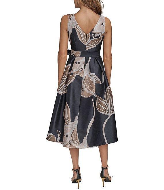 Donna Karan Sleeveless V-Neck Floral A-Line Dress Product Image