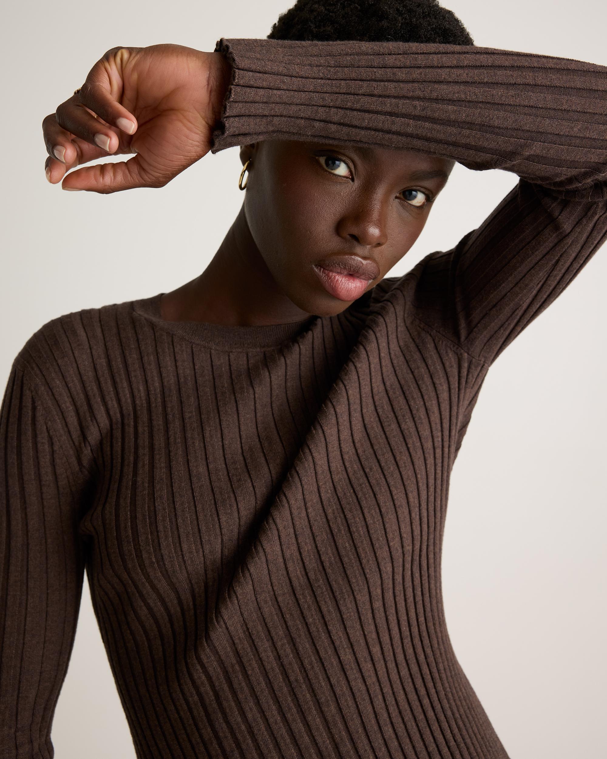 Quince | Women's Cotton Cashmere Ribbed Long Sleeve Sweater Product Image