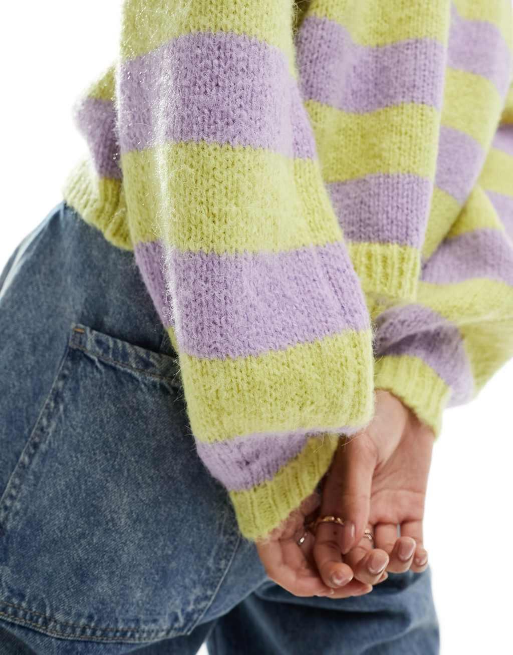Only sweater in lime and lilac stripe  Product Image