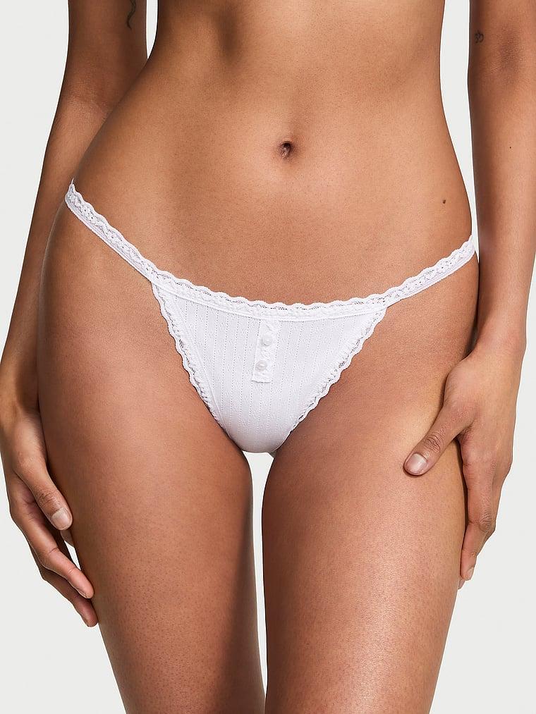 Cotton Pointelle Lace-Trim V-String Panty Product Image