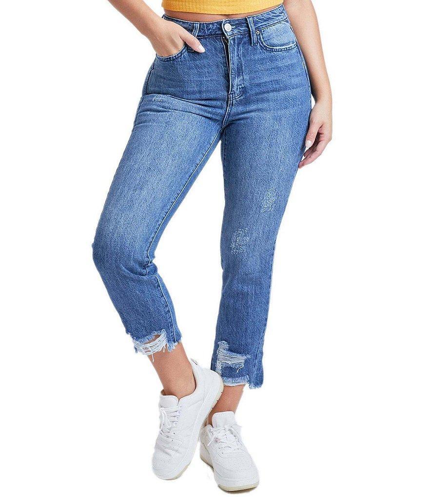 YMI Jeanswear High Rise Slim Straight Leg Raw Ankle Jeans Product Image