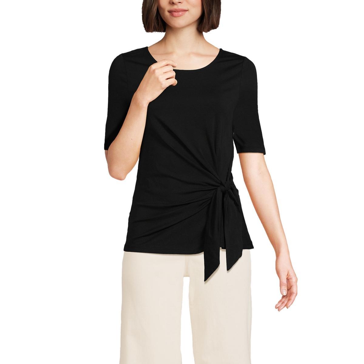 Women's Plus Size Lands' End Lightweight Jersey Tie Front Top, Size: 3XL, Black Product Image