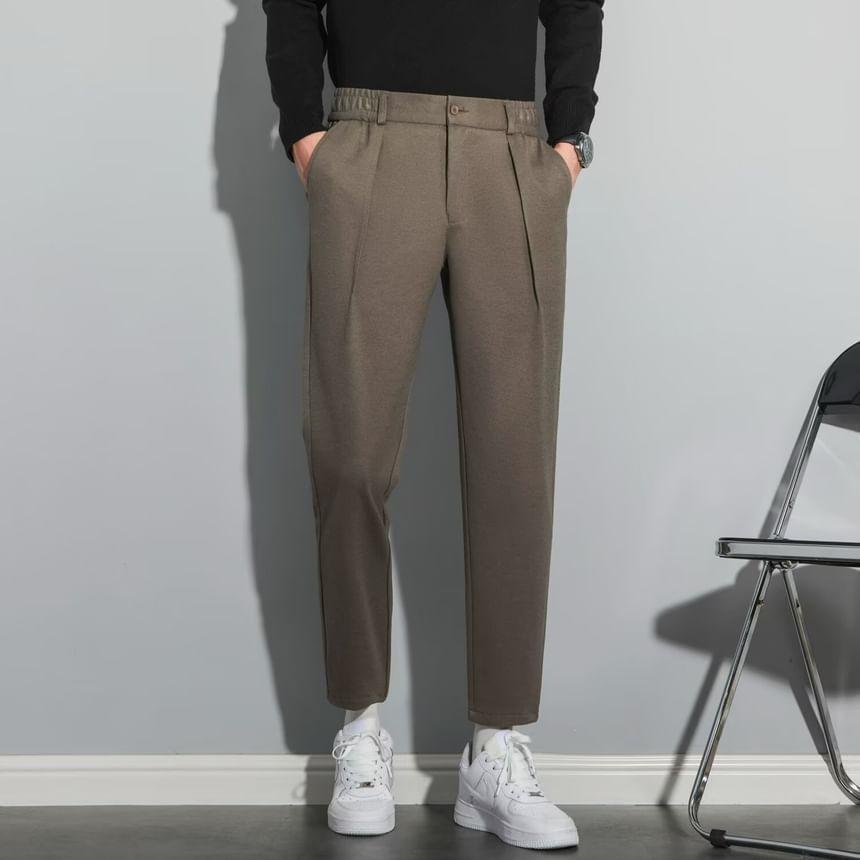 Mid Rise Plain Cropped Tapered Dress Pants Product Image