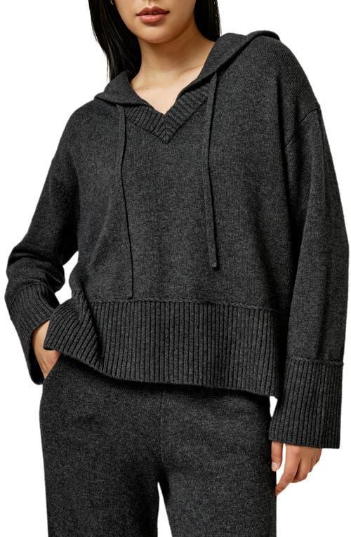 Lilysilk V Neck Wool-Cashmere Blend Hoodie for Women in Dark Gray at Nordstrom, Size Medium Product Image