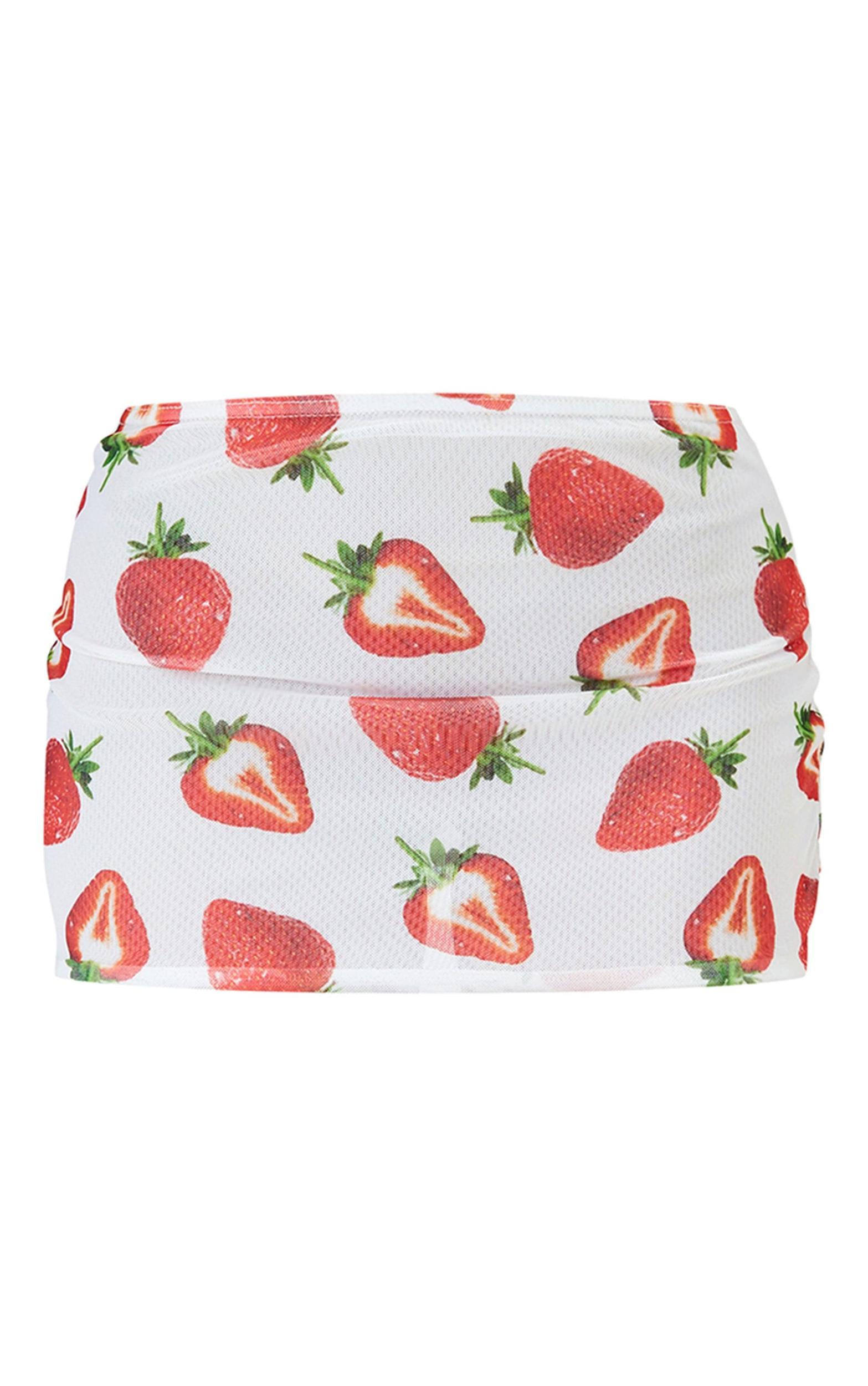 Petite White Low Waist Printed Strawberry Micro Mini Skirt Product Image