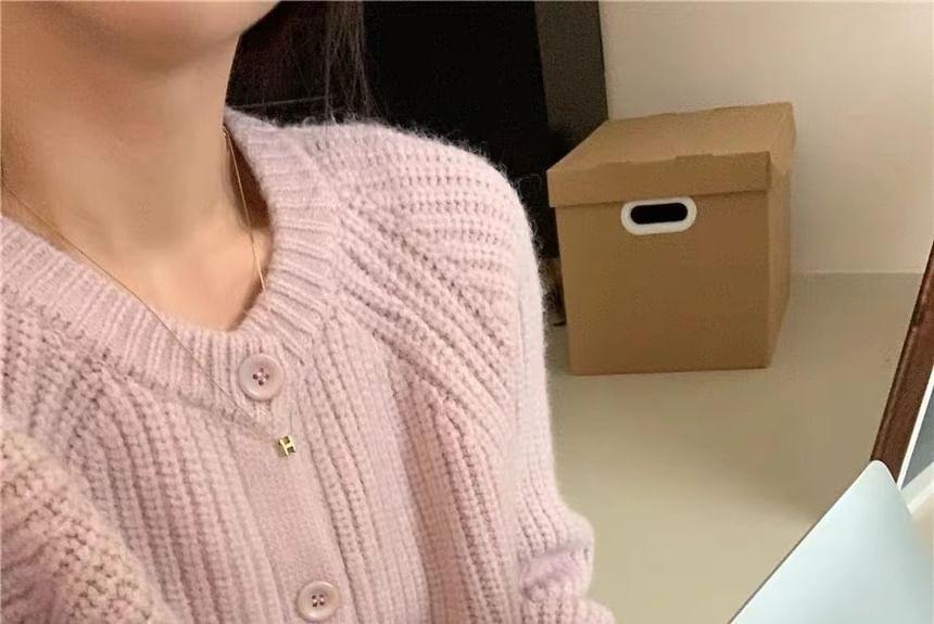 Raglan-Sleeve Round Neck Plain Ribbed Cardigan Product Image