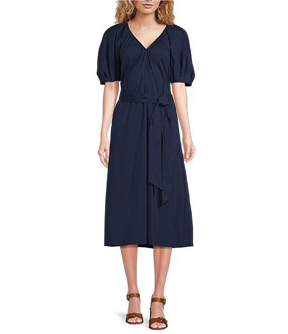 Alex Marie x Brrr° Everly V-Neck Puff Sleeve Midi Dress Product Image