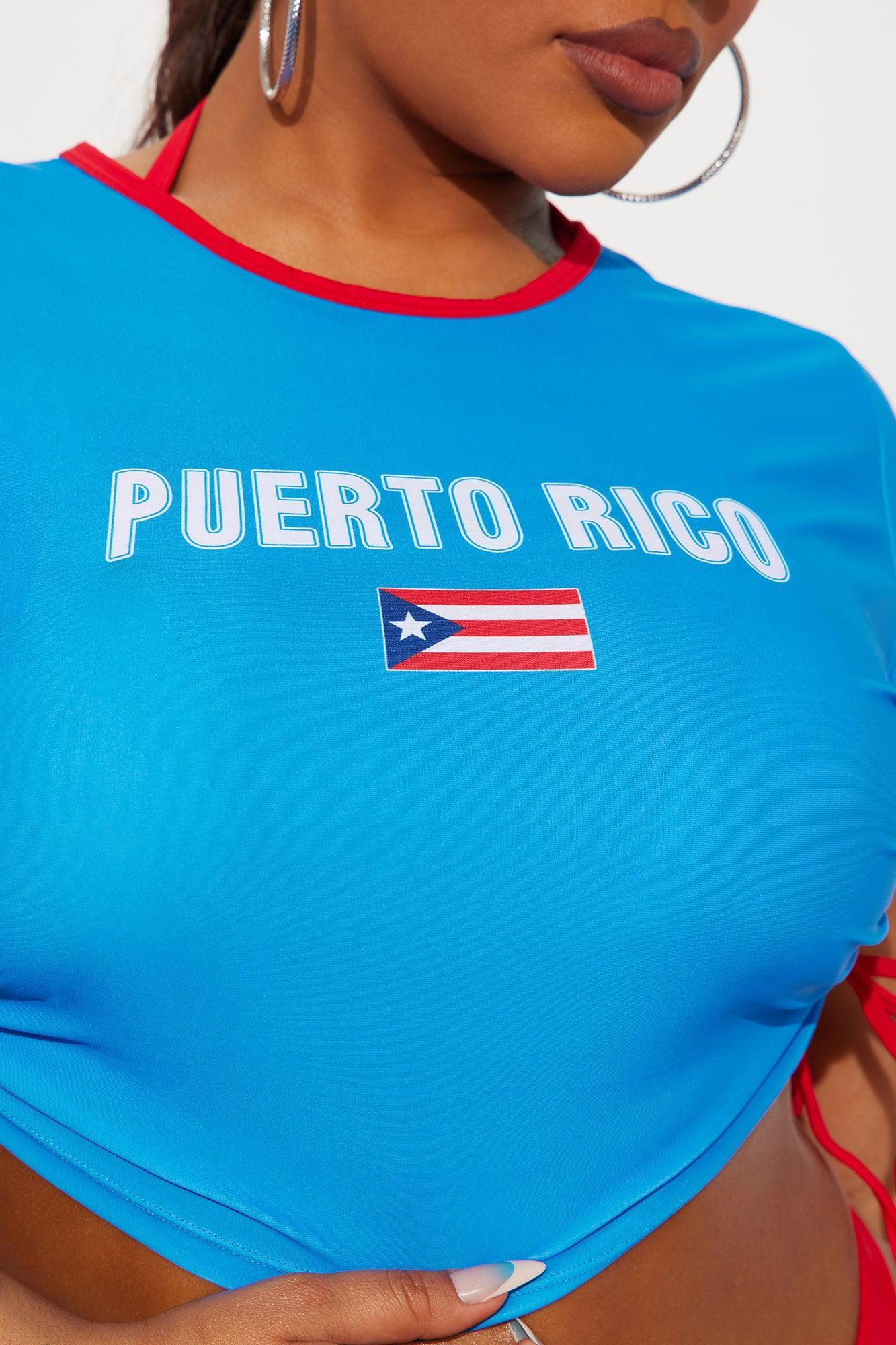 Puerto Rico Getaway Crop Top 3 Piece Bikini Set - Blue/combo Product Image