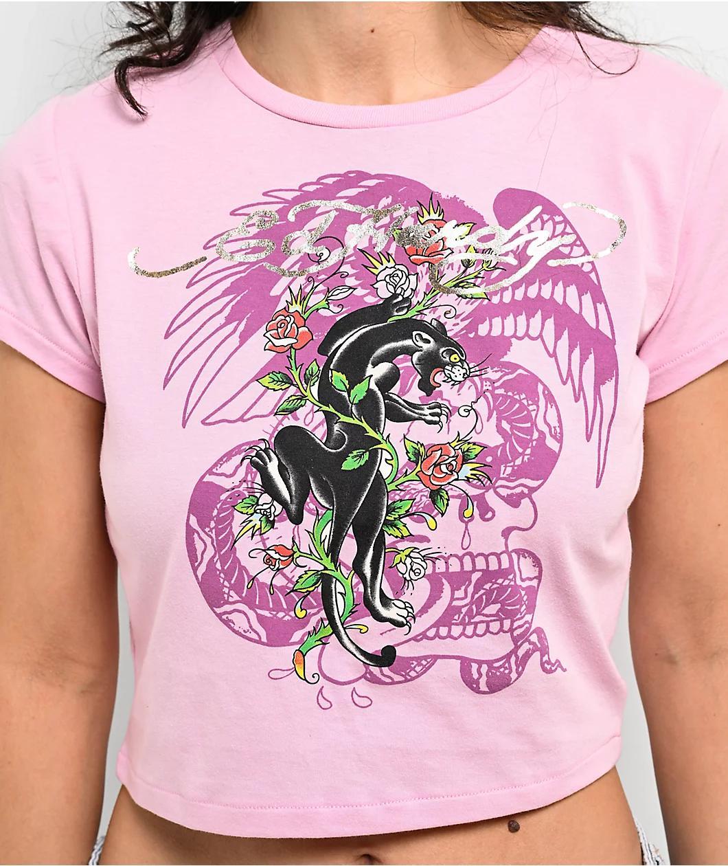 Ed Hardy Floral Panther Pink T-Shirt Product Image