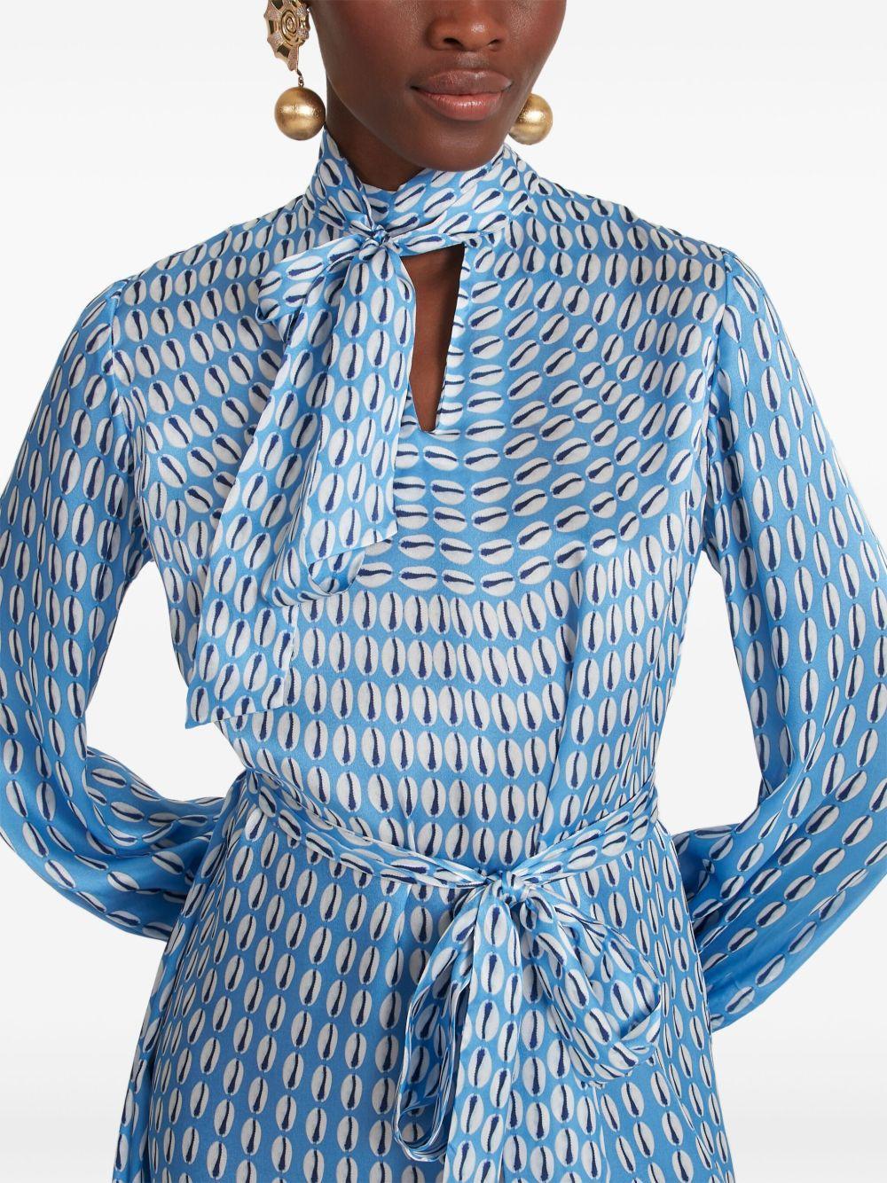 Cowrie print tie-neck midi dress Product Image