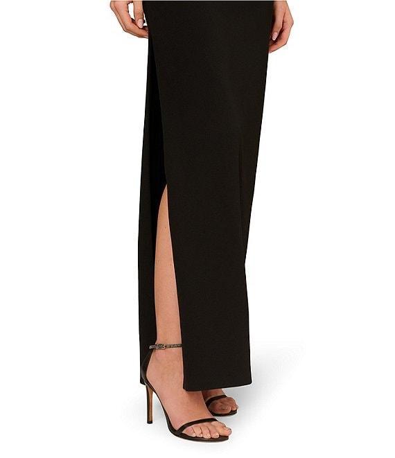 Aidan Mattox Beaded Crepe Flower Pattern One Shoulder Neck Side Slit Column Gown Product Image
