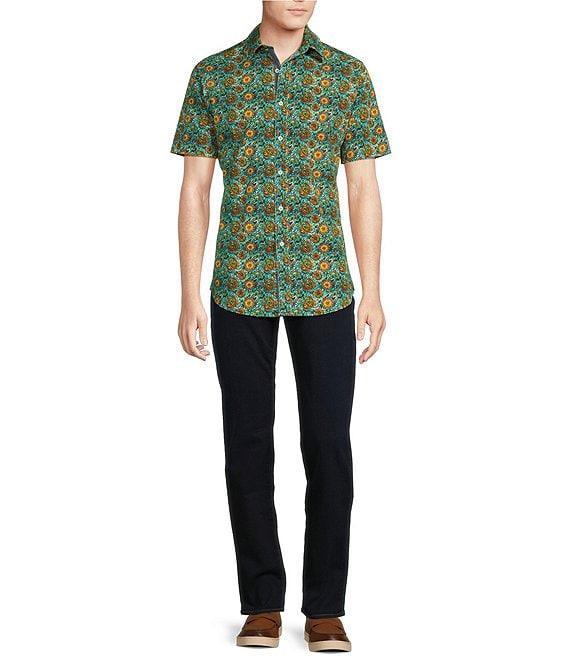 Cremieux Big & Tall Premium Denim Medium Floral Print Stretch Short Sleeve Woven Shirt Product Image