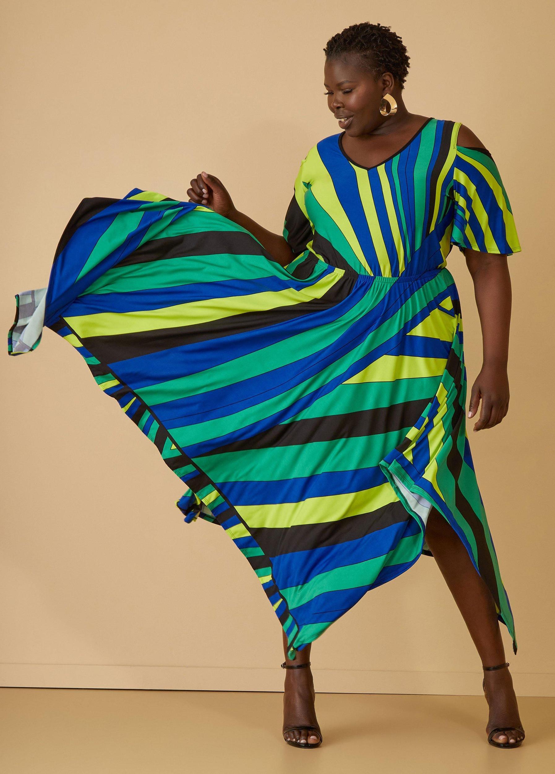 Cold Shoulder Striped Maxi Dress Product Image