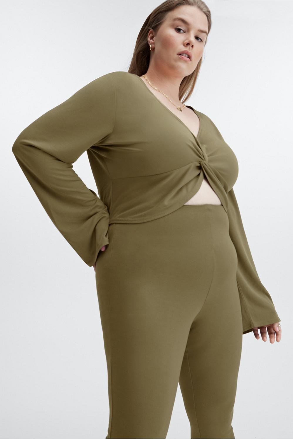 Fabletics Sleek Knit Twist Front Top Womens green plus Size 1X Product Image