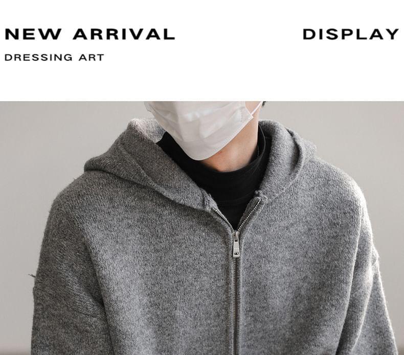 Plain Zip-Up Knit Hoodie Product Image