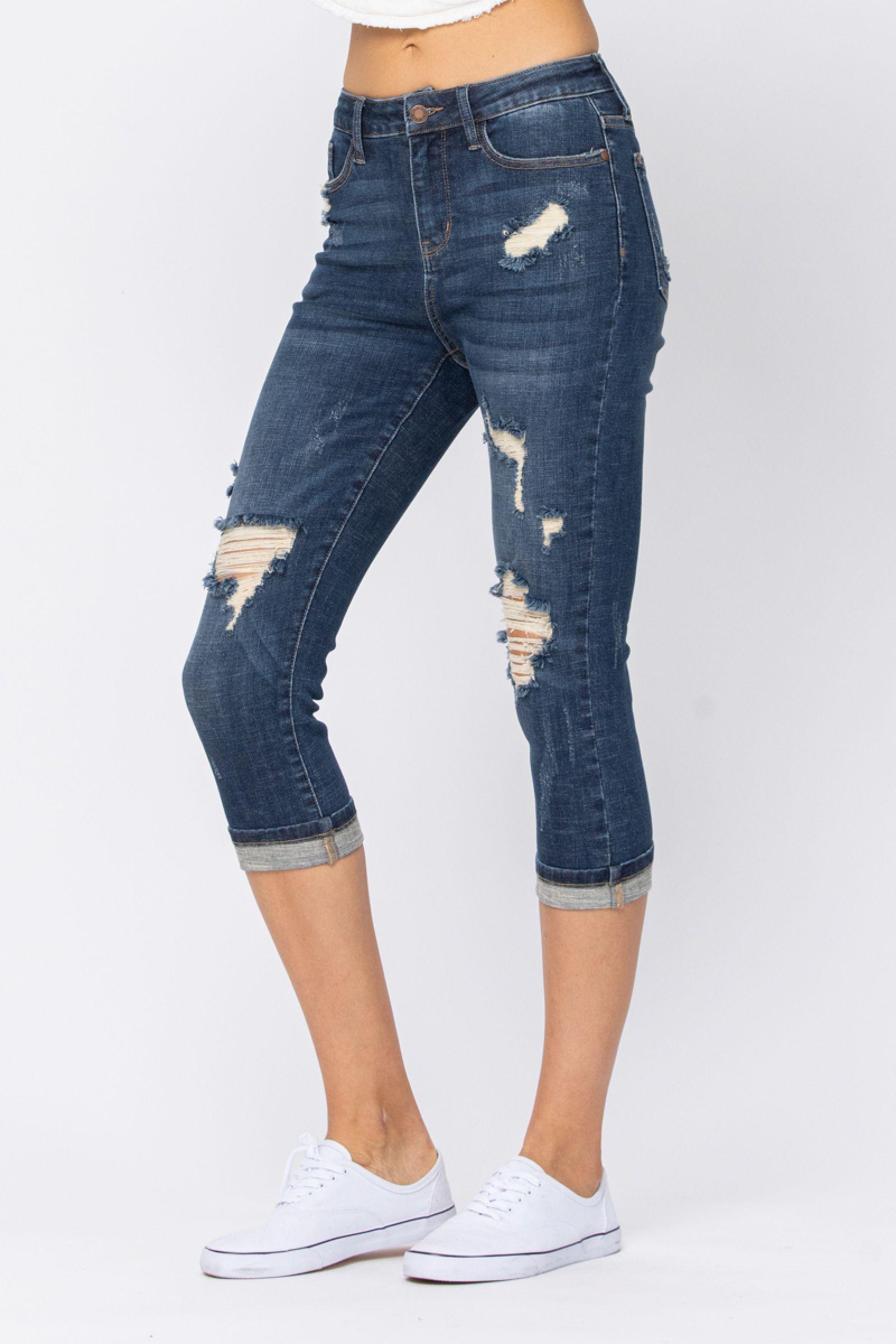 Chevelle Hi-Rise Cuffed Distressed Judy Blue Capri Jeans Product Image