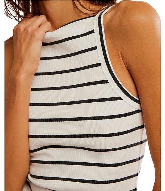 Free People Mia Striped Print Ribbed Knit High Square Neck Sleeveless Tank Product Image