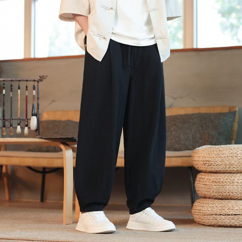 Drawstring Waist Plain Harem Pants Product Image