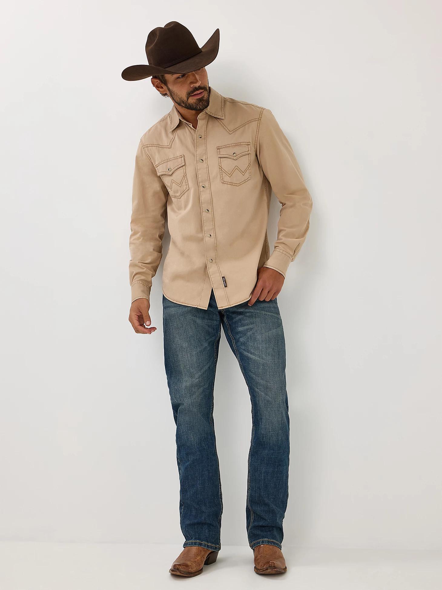 Men's Wrangler® Retro Premium Pigment Dyed Twill Western Snap Shirt | Men's SHIRTS | Wrangler® Product Image